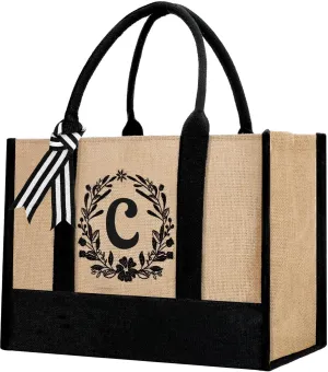 Personalized Jute Letter Tote Bag for Women Mothers Day Gifts for Mom Christmas Birthday Gift for Woman Friends