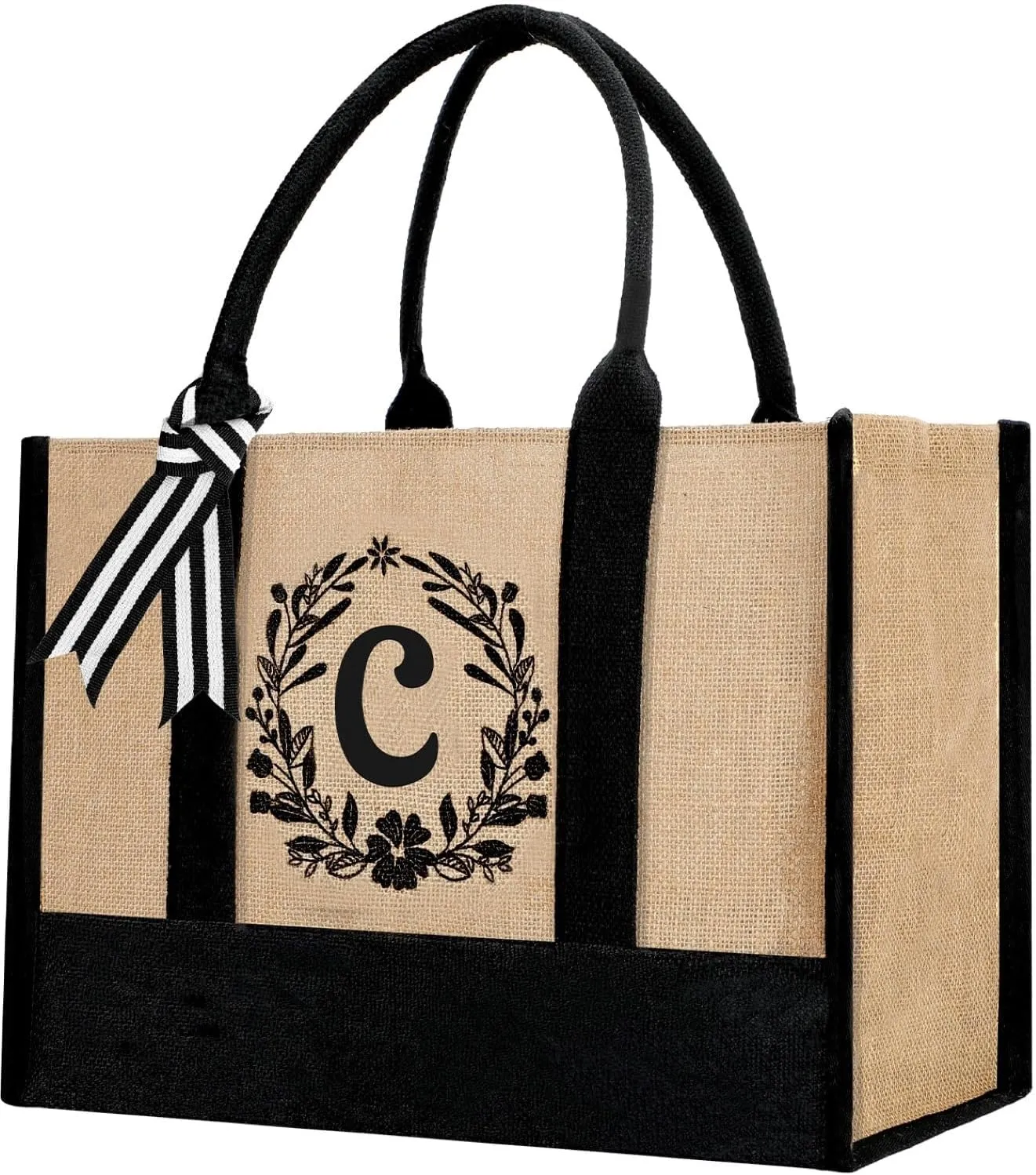 Personalized Jute Letter Tote Bag for Women Mothers Day Gifts for Mom Christmas Birthday Gift for Woman Friends