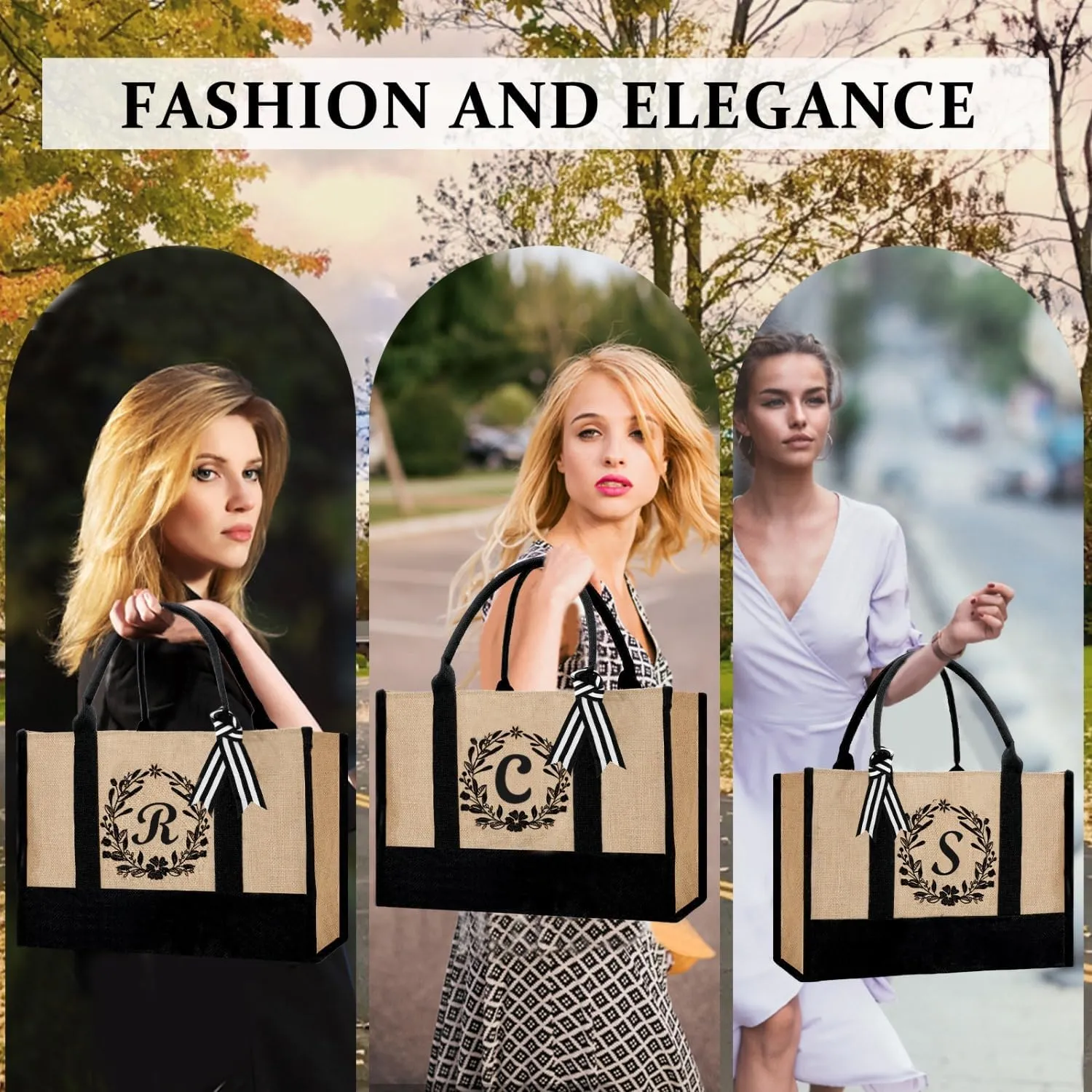 Personalized Jute Letter Tote Bag for Women Mothers Day Gifts for Mom Christmas Birthday Gift for Woman Friends