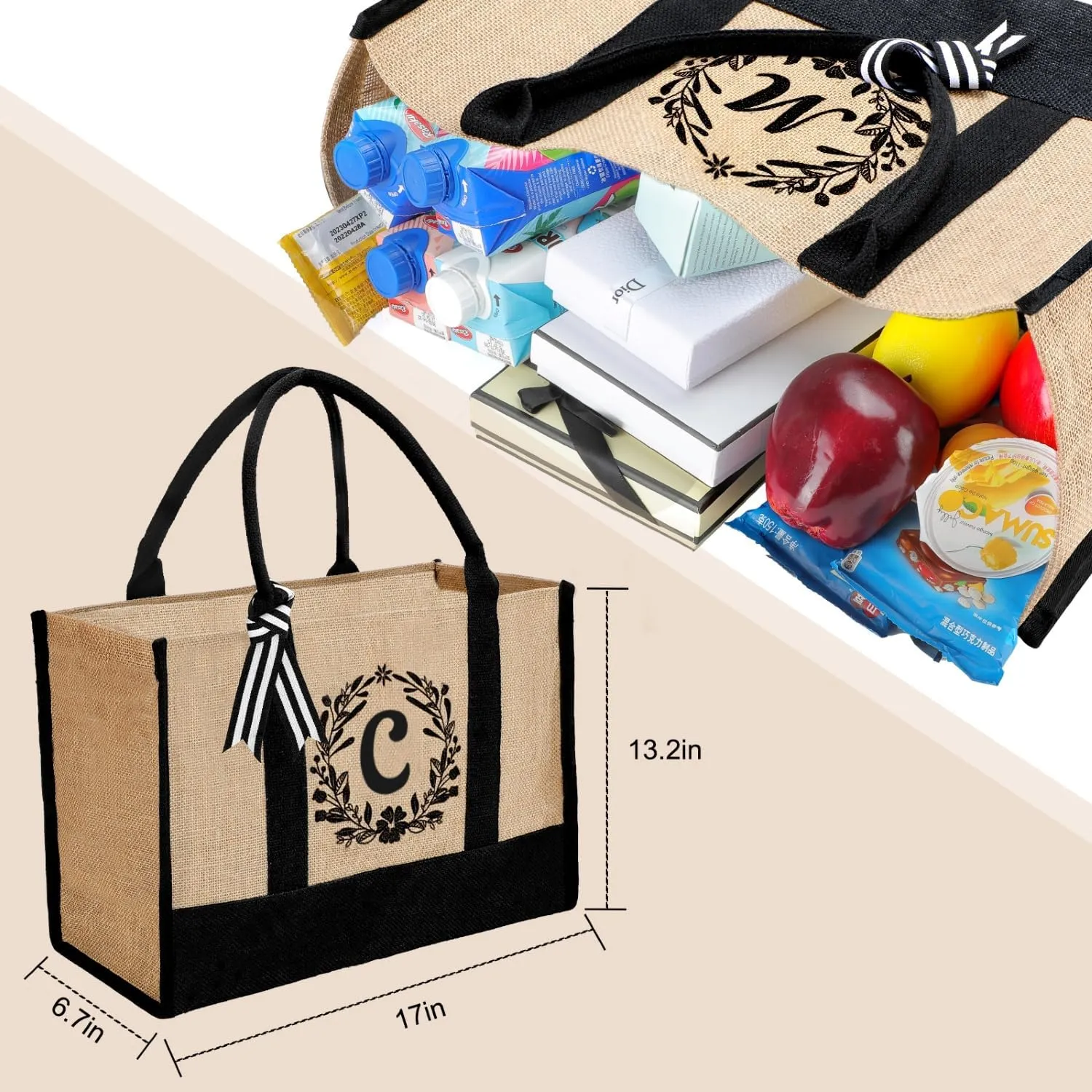 Personalized Jute Letter Tote Bag for Women Mothers Day Gifts for Mom Christmas Birthday Gift for Woman Friends