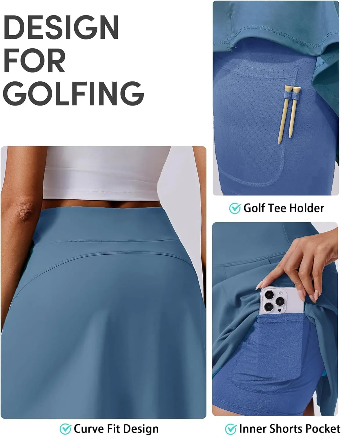 PINSPARK 16" Golf Skorts for Woman High Waisted Tennis Skirts with Pockets Shorts Pickleball Running Athletic Skort Summer