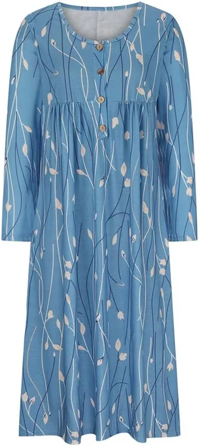 Plus Size Boho Midi Dress for Women Floral Print Summer Dresses Loose Short Sleeve V Neck Shirt Dress with Pockets