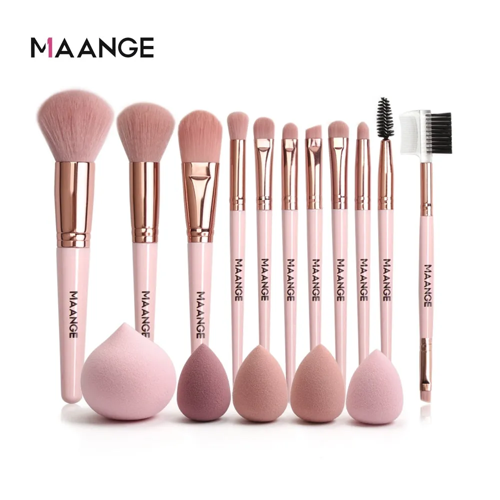 Pro Pink Makeup Brush with Mini Sponge Sets Beauty Make Up Tools Set