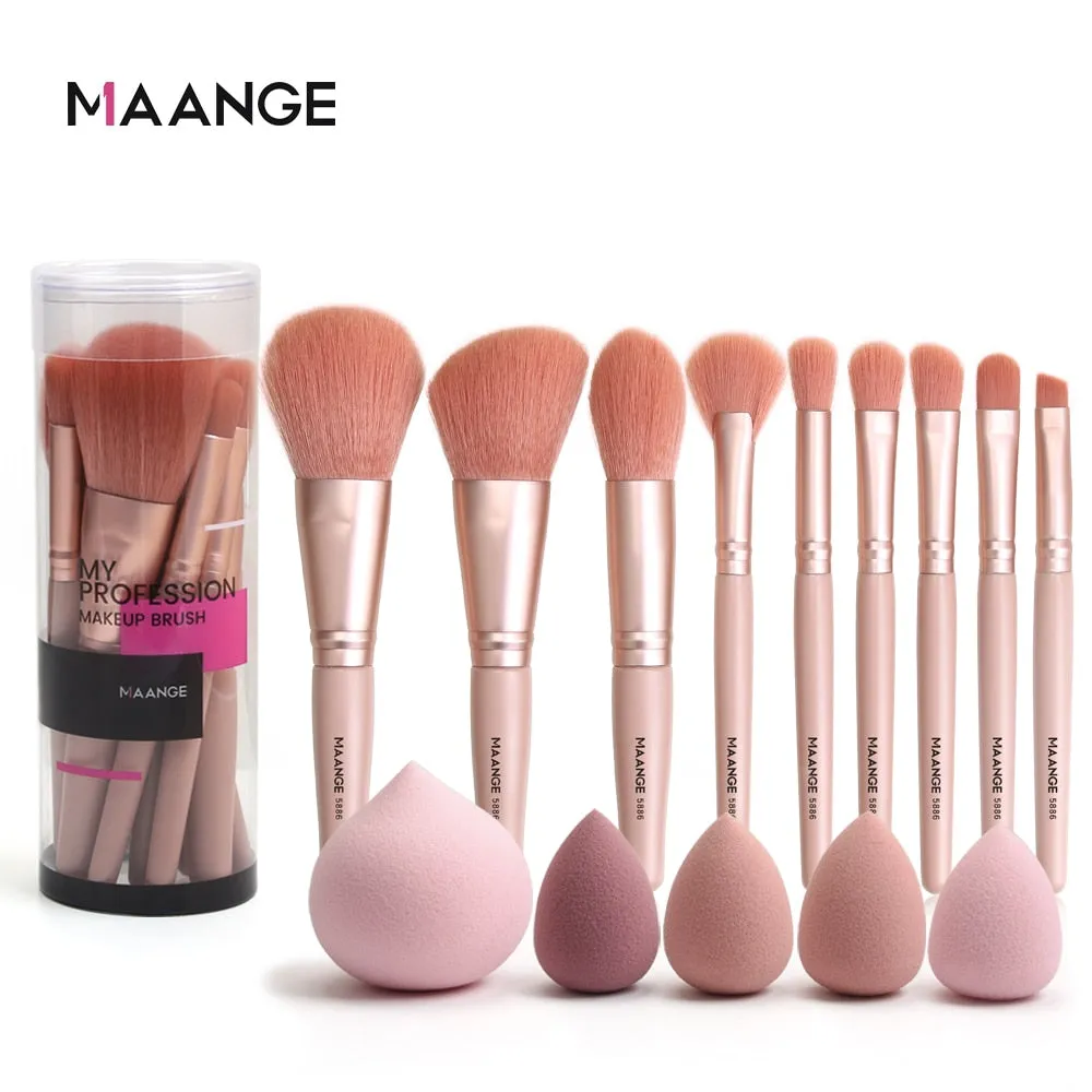 Pro Pink Makeup Brush with Mini Sponge Sets Beauty Make Up Tools Set