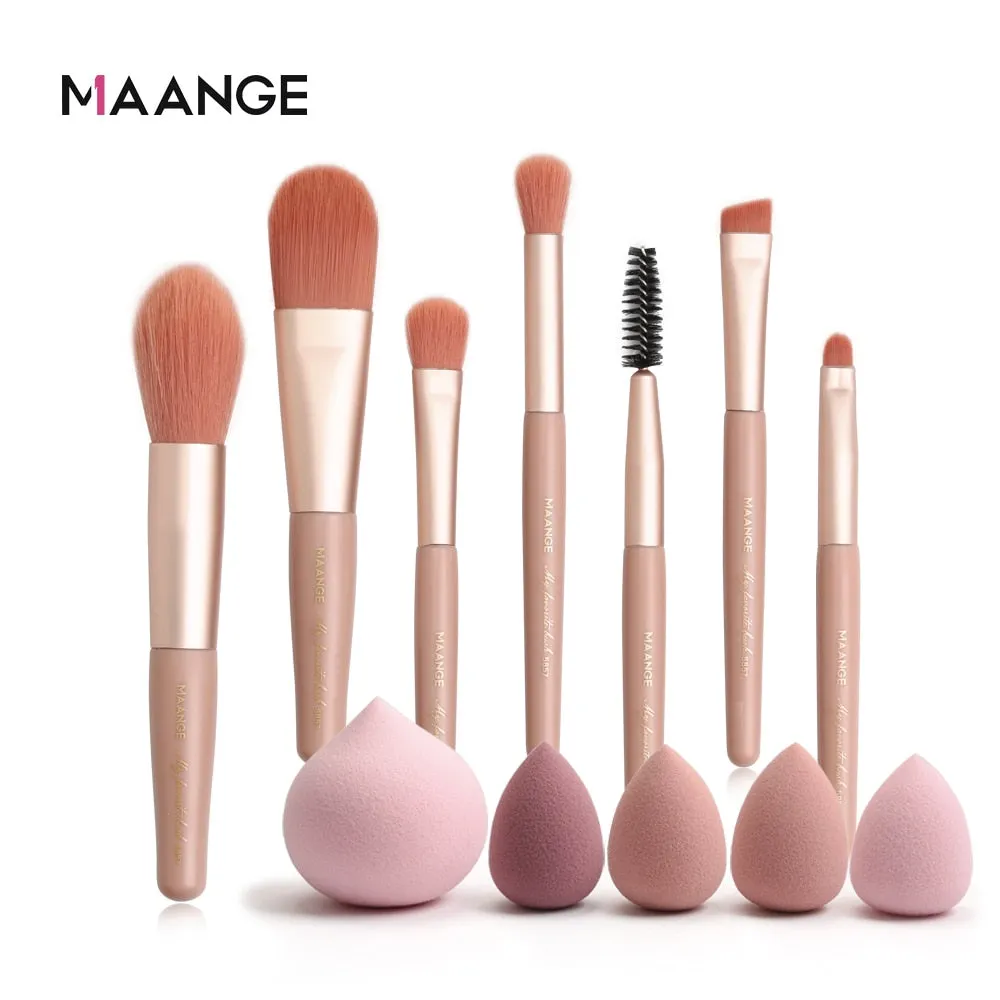 Pro Pink Makeup Brush with Mini Sponge Sets Beauty Make Up Tools Set
