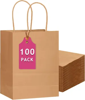 qiqee 100-Packs Brown Paper Gift Bags with Handles Bulk 13"10.2"4.7" Large Size Gift Bags Multiple Uses