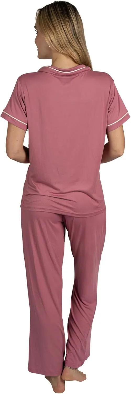 Rae Dunn Women's 3-Piece Pajama Set Short Sleeve Notch Collar Top, Shorts, and Comfy Pants Pj Set Soft Fabric