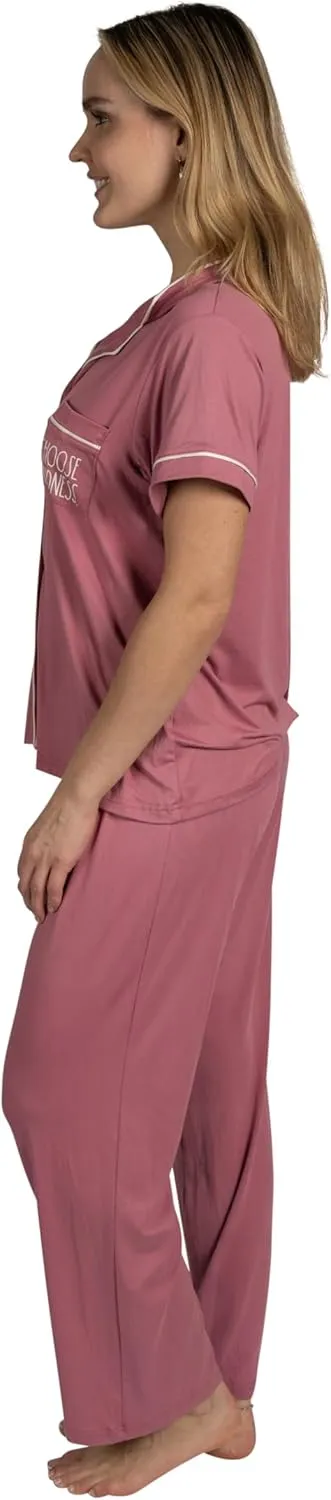 Rae Dunn Women's 3-Piece Pajama Set Short Sleeve Notch Collar Top, Shorts, and Comfy Pants Pj Set Soft Fabric