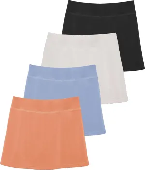 Real Essentials 4 Pack: Girls' Active Skort Athletic Performance Skirt - Tennis Golf Skirt with Bike Short Lining (4-16)