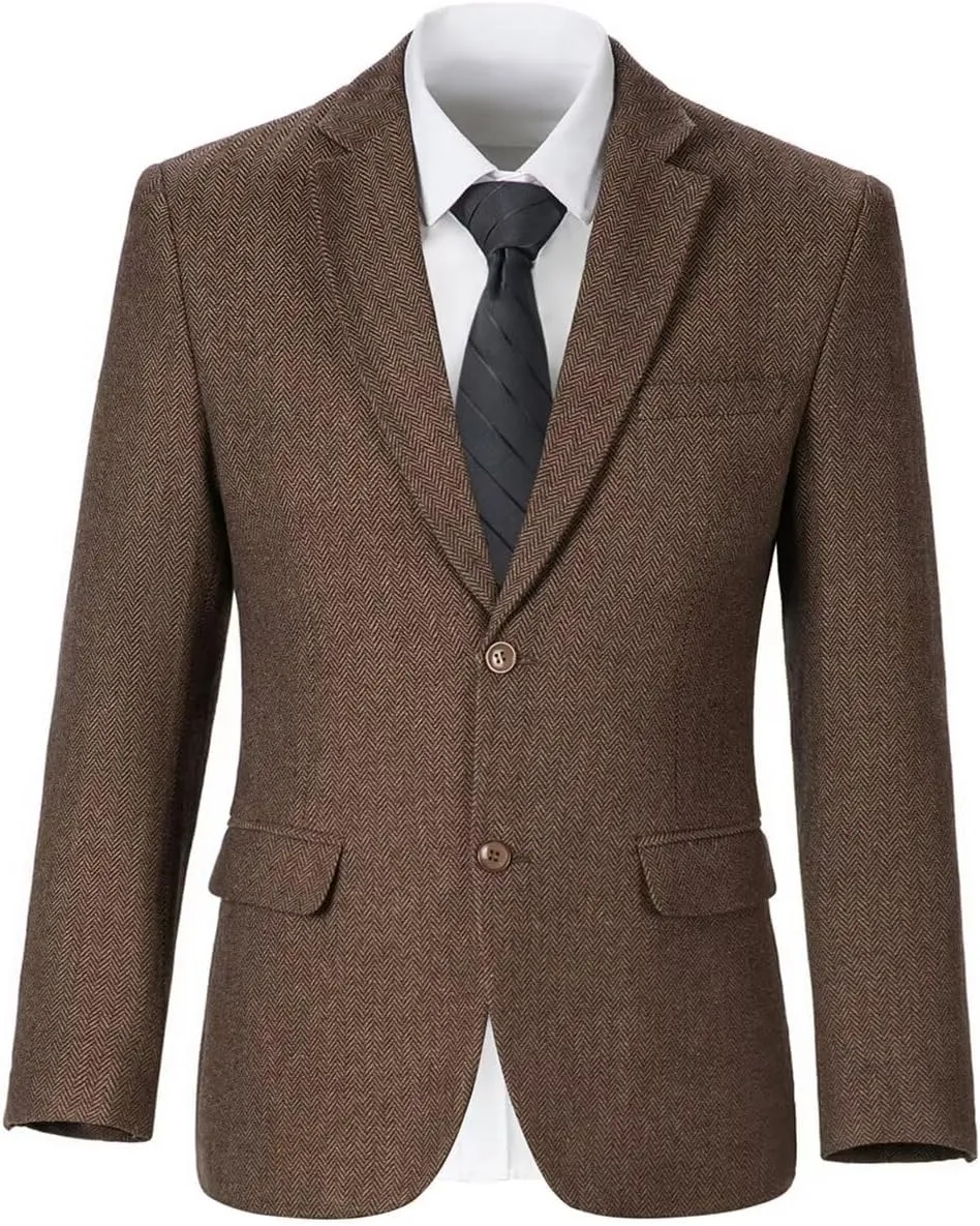 Retro Tweed Men's Suit Jackets Herringbone Slim Fit Sport Coats Blazer Prom Business Casual Men Tux Jacket Wedding Blazers