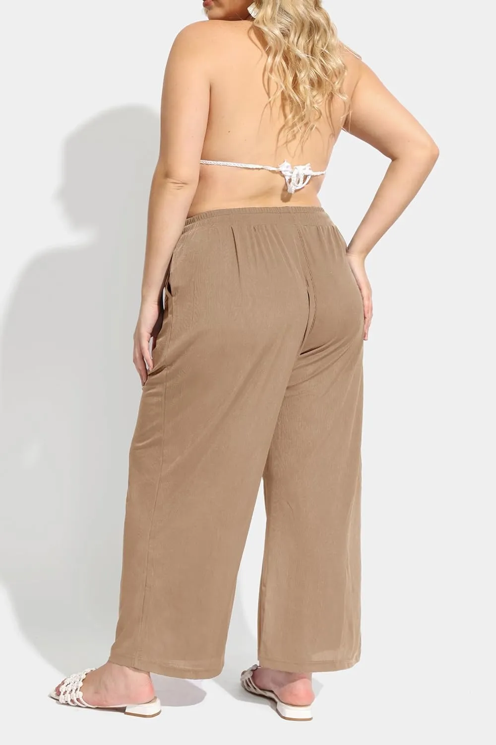 RITERA Womens Plus Size Elastic Waist Wide Leg Pants with Pockets Casual Loose High Waist Pleated Lounge Palazzo Trousers