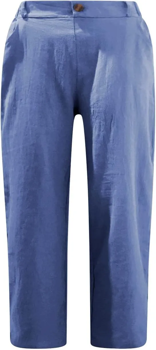 RKSTN Linen Pants Women Summer 2025 Capris for Work Casual Cropped Trousers Solid Plain High Waist Straight Pant with Pockets