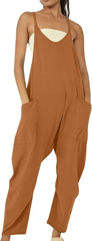 Rompers for Women Casual Summer Jumpsuits Oversized Sleeveless Loose Spaghetti Strap Harem Pants Overalls with Pocket