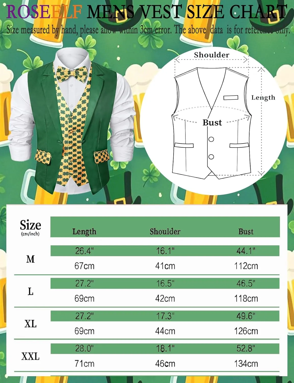 Roseelf Men's Festival Fake 2-Piece Suit Vest with Bowtie