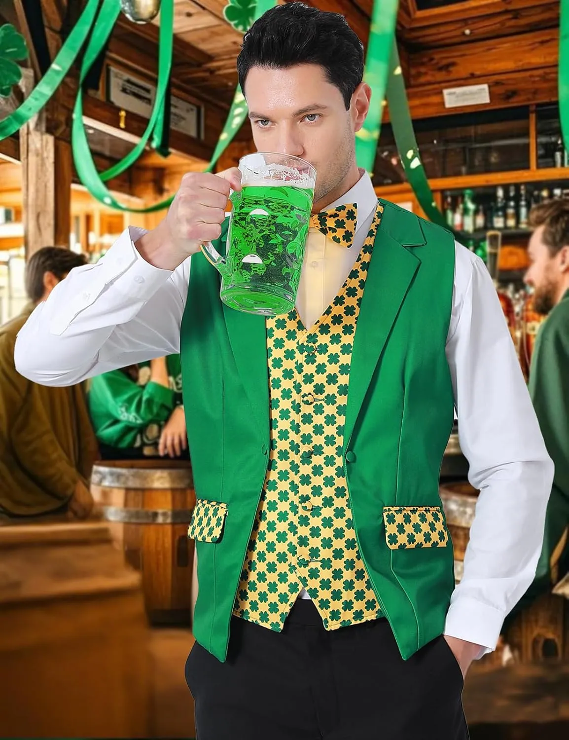 Roseelf Men's Festival Fake 2-Piece Suit Vest with Bowtie