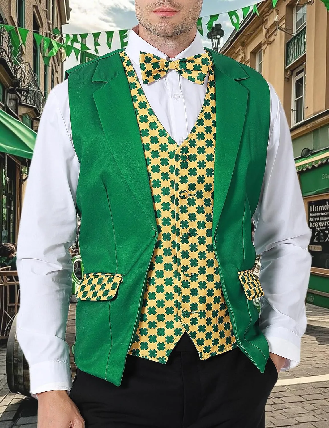 Roseelf Men's Festival Fake 2-Piece Suit Vest with Bowtie