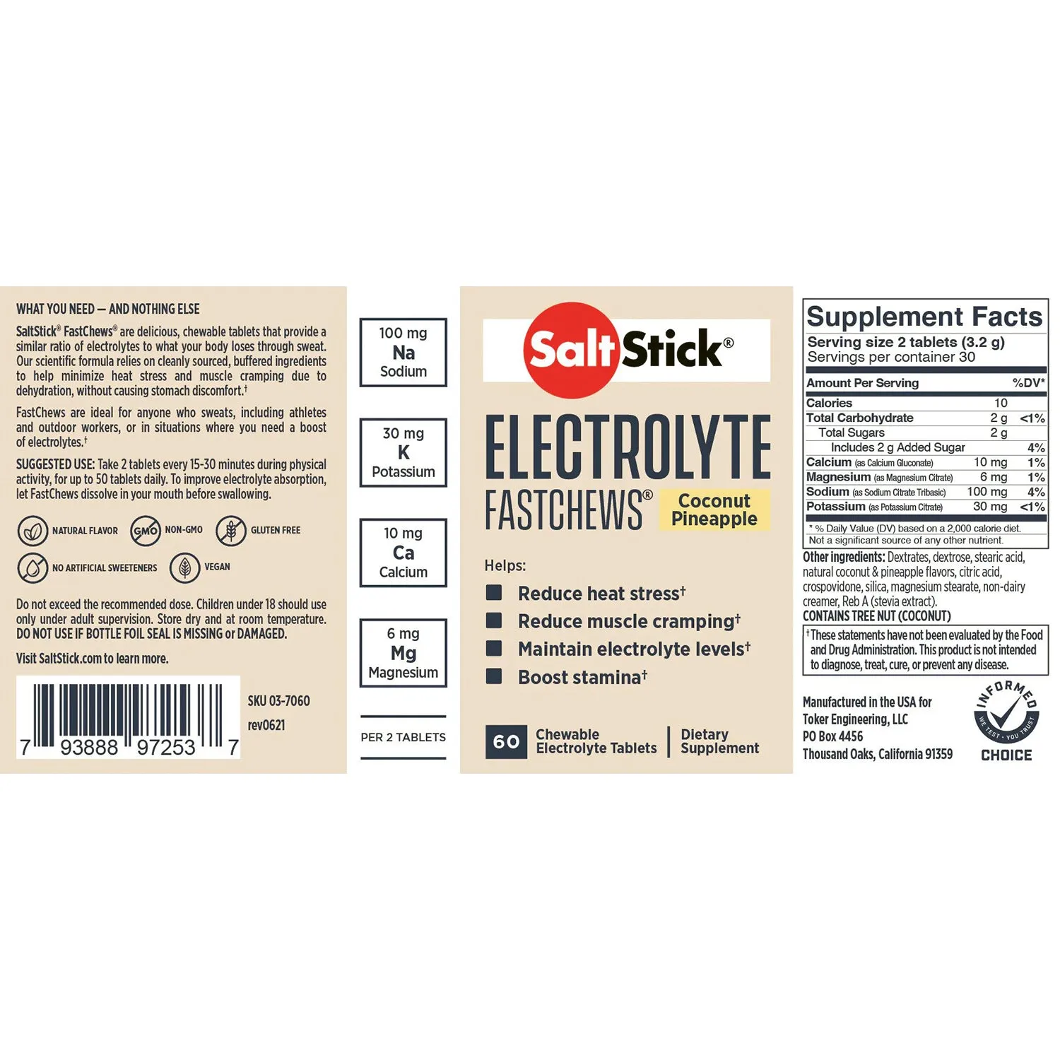 SaltStick Fastchews Coconut Pineapple 60 Tablets