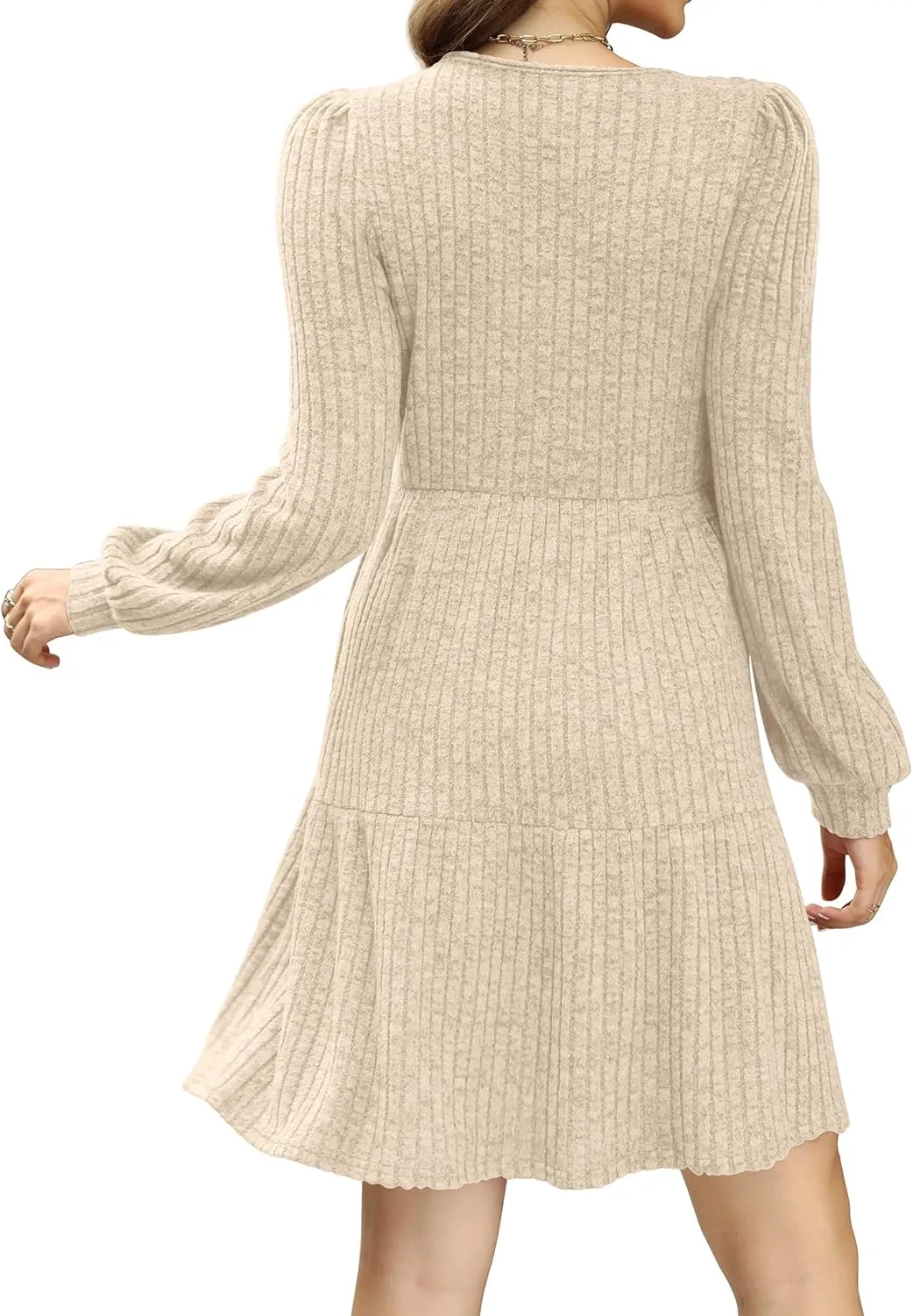 SAMPEEL Womens Square Neck Long Sleeve Fall Dresses Casual Babydoll Sweater Dress