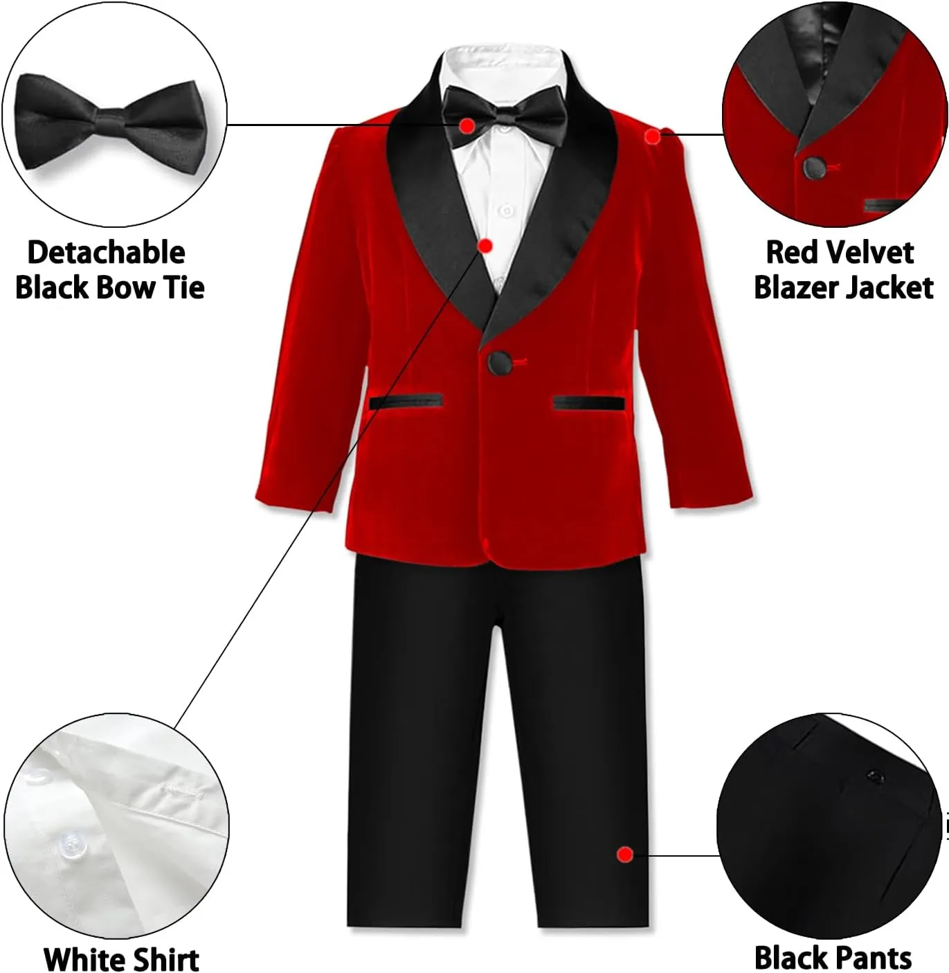 SANGTREE Boys Shawl Tuxedo Suit Velvet Set Gentleman Wedding Outfit, 3 Months - 14 Years