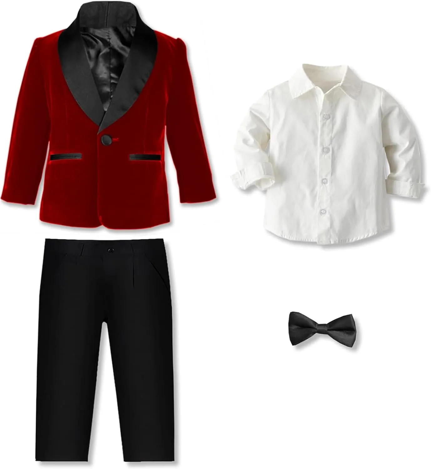 SANGTREE Boys Shawl Tuxedo Suit Velvet Set Gentleman Wedding Outfit, 3 Months - 14 Years