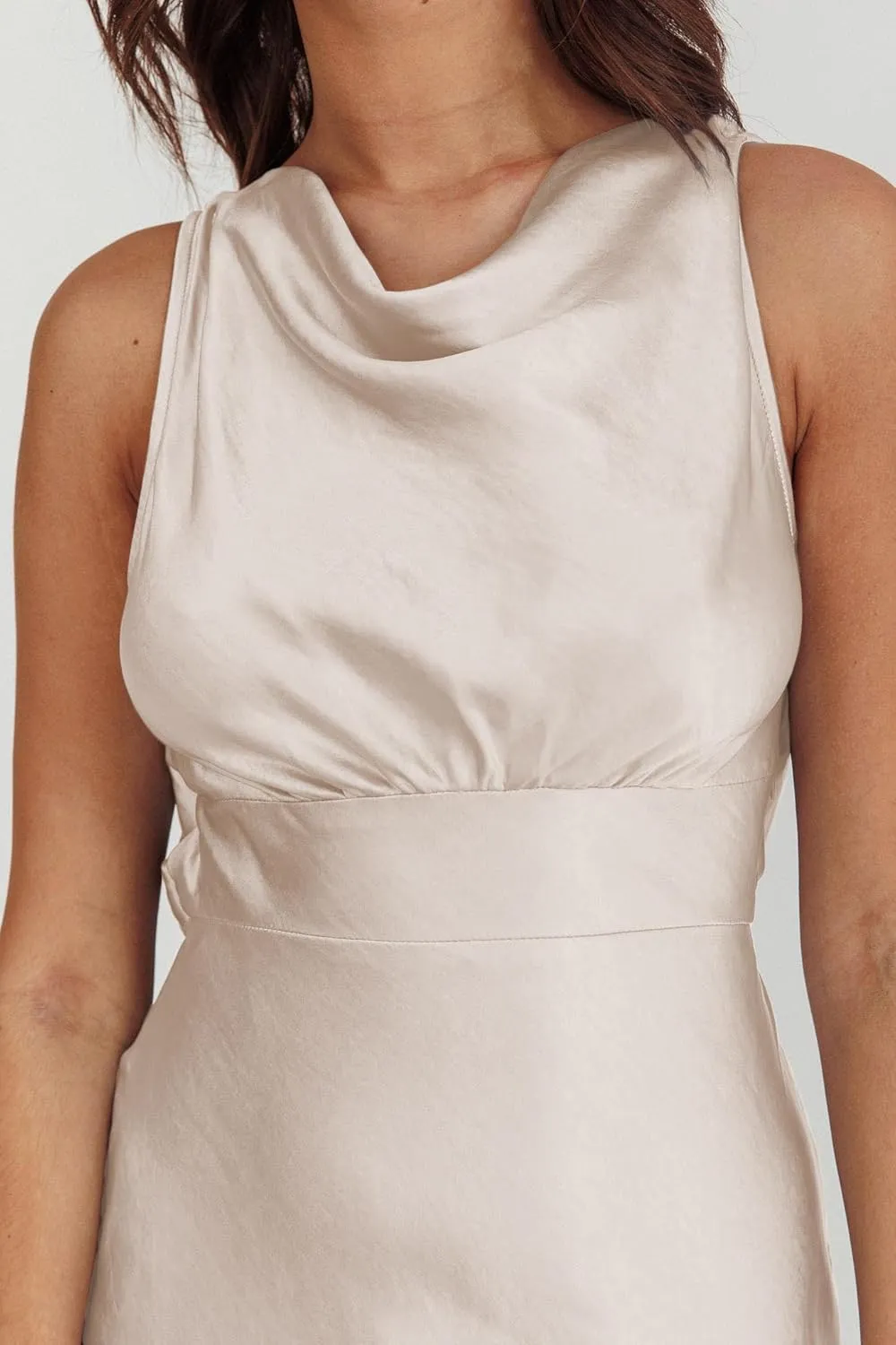 Satin Cowl Neck Sleeveless Backless Elegant Wedding Guest Maxi Dresses for Women Silk Open Tie Back Formal Cocktail Dresses