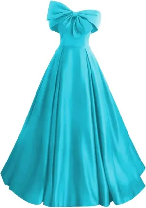 Satin Prom Dresses Bowknot Satin Ball Gowns for Women Elegant A Line Wedding Dress Evening Gown with Pockets
