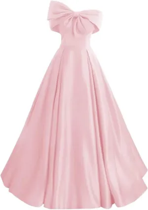 Satin Prom Dresses Bowknot Satin Ball Gowns for Women Elegant A Line Wedding Dress Evening Gown with Pockets