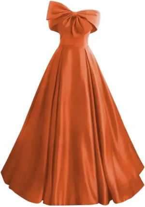 Satin Prom Dresses Bowknot Satin Ball Gowns for Women Elegant A Line Wedding Dress Evening Gown with Pockets