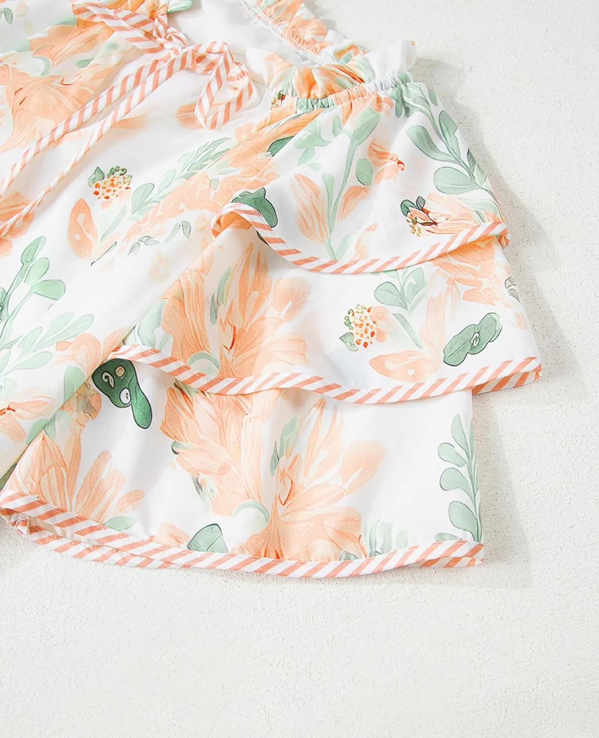 SELINK Womens Summer Dresses Casual Floral Ruffle Short Sleeve V Neck Drawstring Flowy Mini Dress Sundress