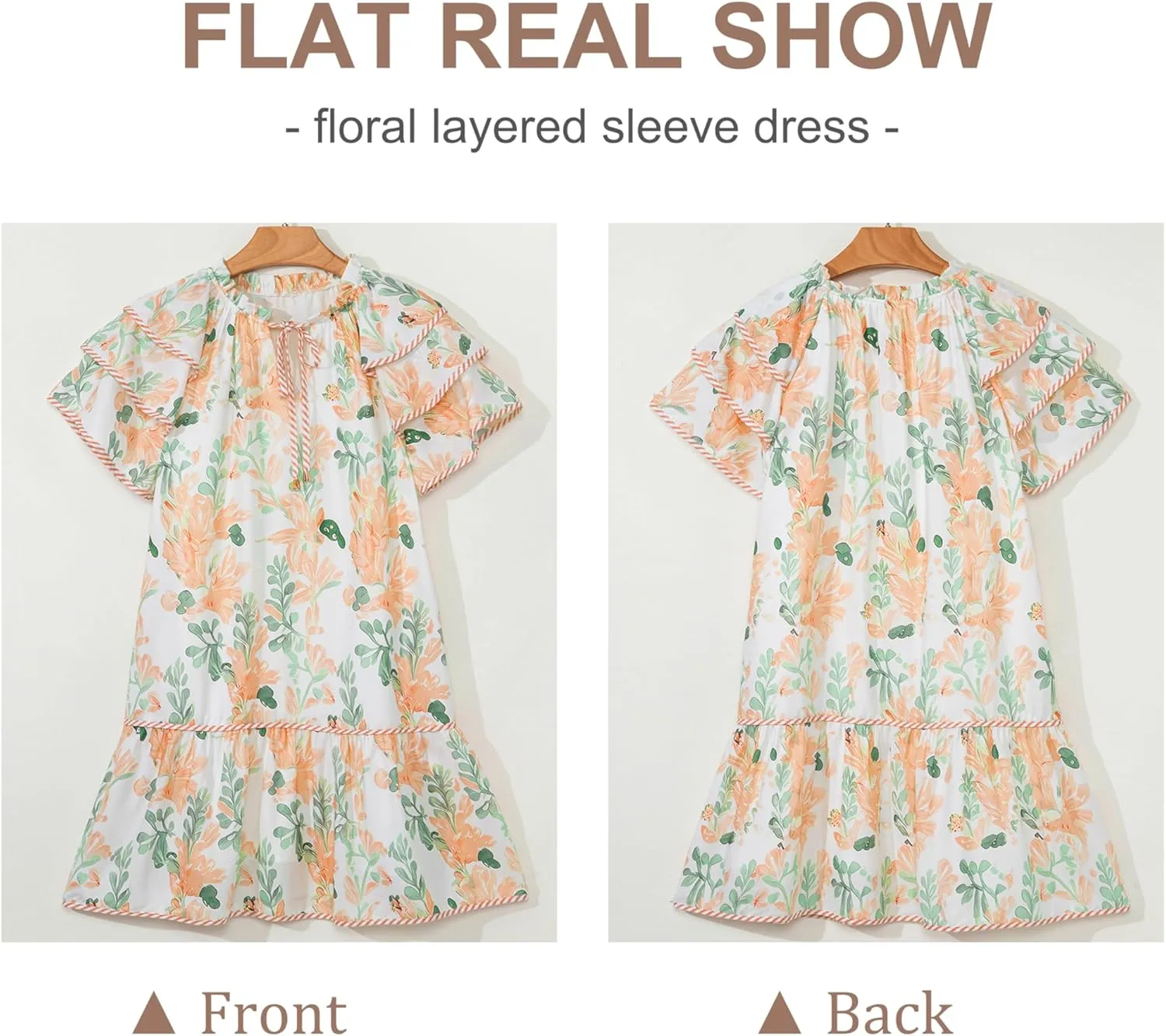 SELINK Womens Summer Dresses Casual Floral Ruffle Short Sleeve V Neck Drawstring Flowy Mini Dress Sundress