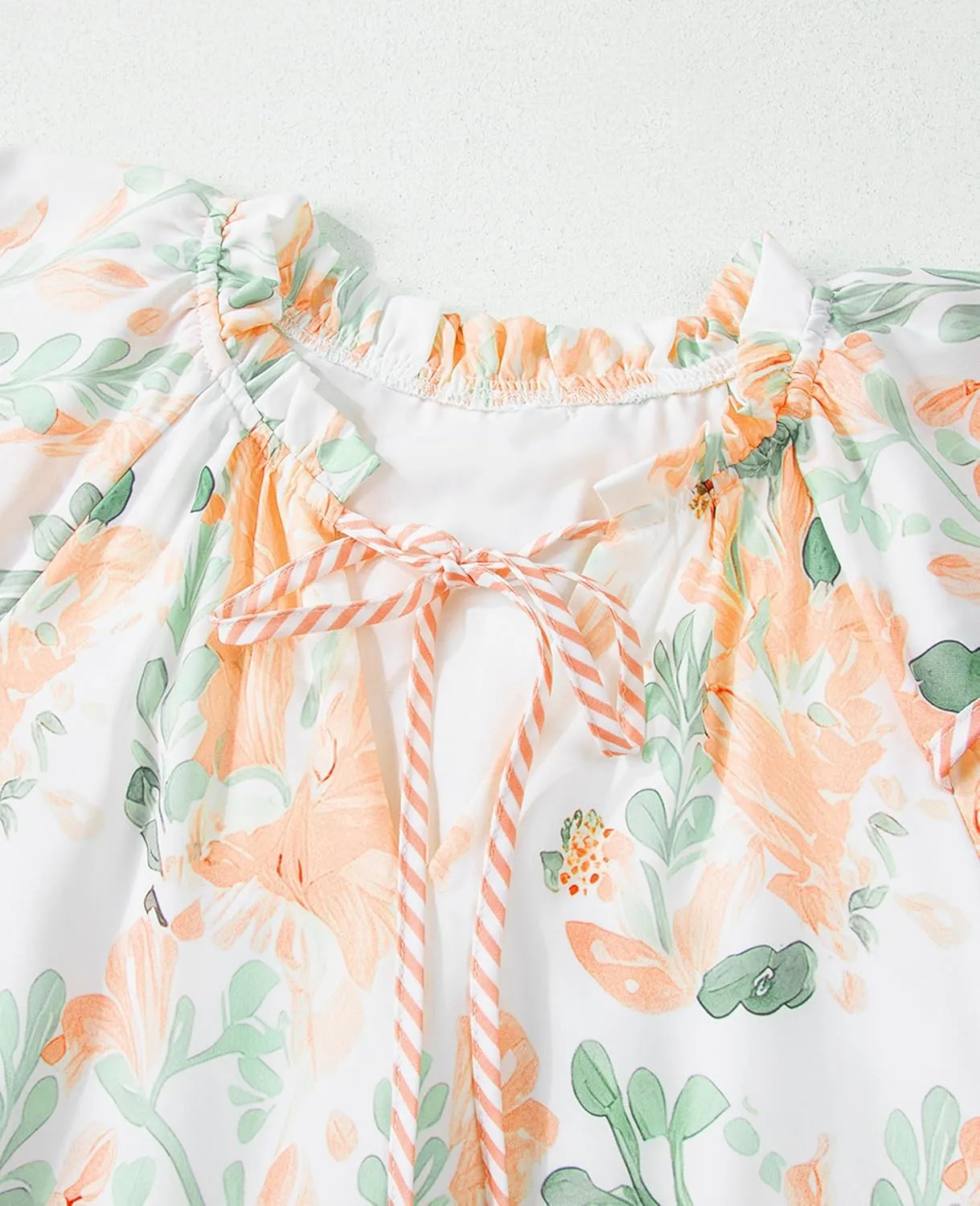 SELINK Womens Summer Dresses Casual Floral Ruffle Short Sleeve V Neck Drawstring Flowy Mini Dress Sundress