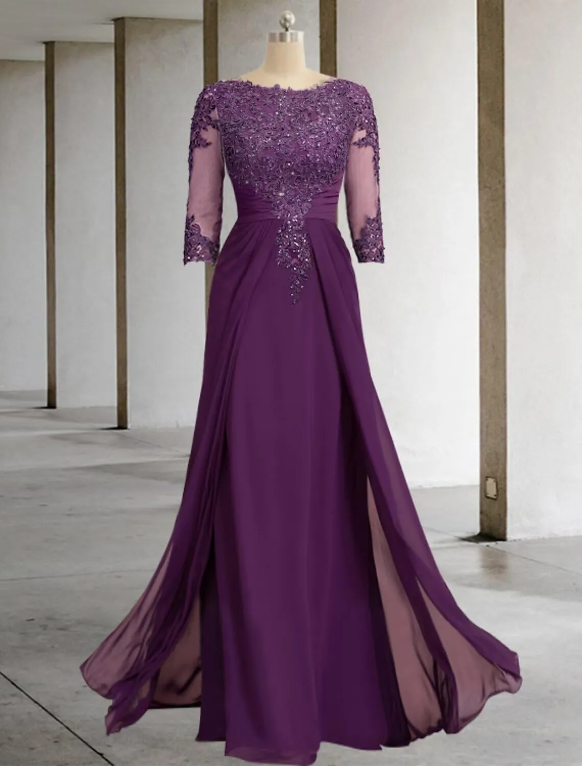 Sequin Lace Mother of The Bride Dresses for Wedding 3/4 Sleeve Long Prom Dress Formal Evening Party Gown