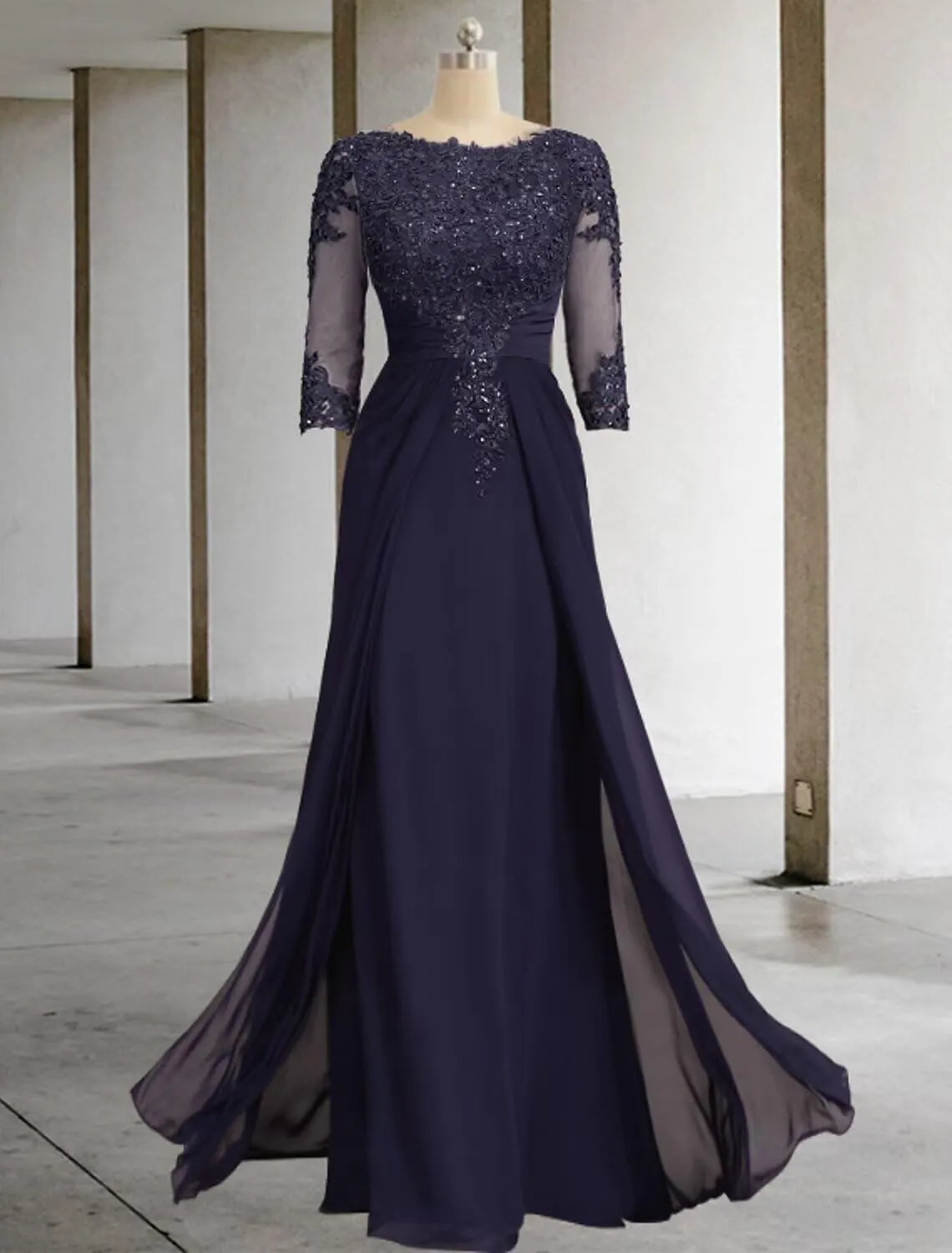 Sequin Lace Mother of The Bride Dresses for Wedding 3/4 Sleeve Long Prom Dress Formal Evening Party Gown