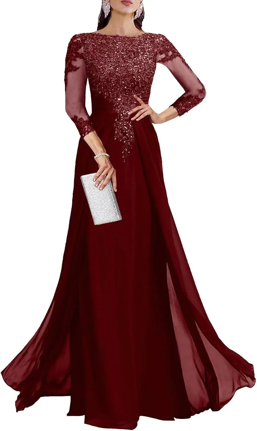 Sequin Lace Mother of The Bride Dresses for Wedding 3/4 Sleeve Long Prom Dress Formal Evening Party Gown