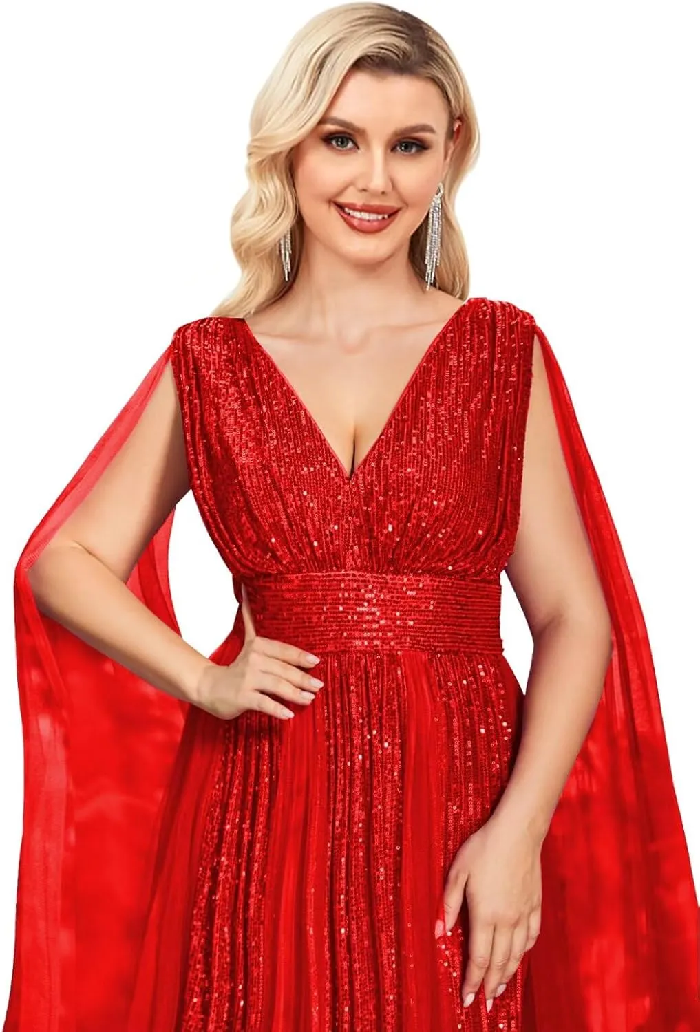 Sequin Prom Dresses with Cape Ball Gowns Tulle V Neck Formal Evening Dresses Sparkly Wedding Party Dress