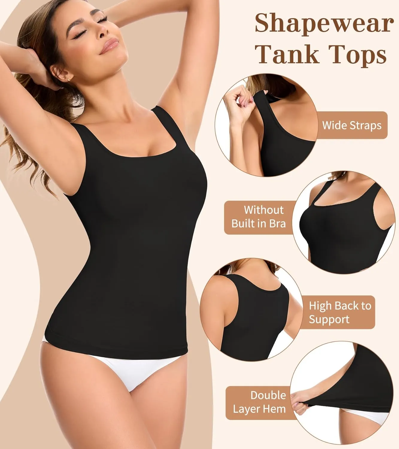 Shapewear Tank Tops for Women Tummy Control Camisole Compression Tanks for Women Slimming Body Shaper Top