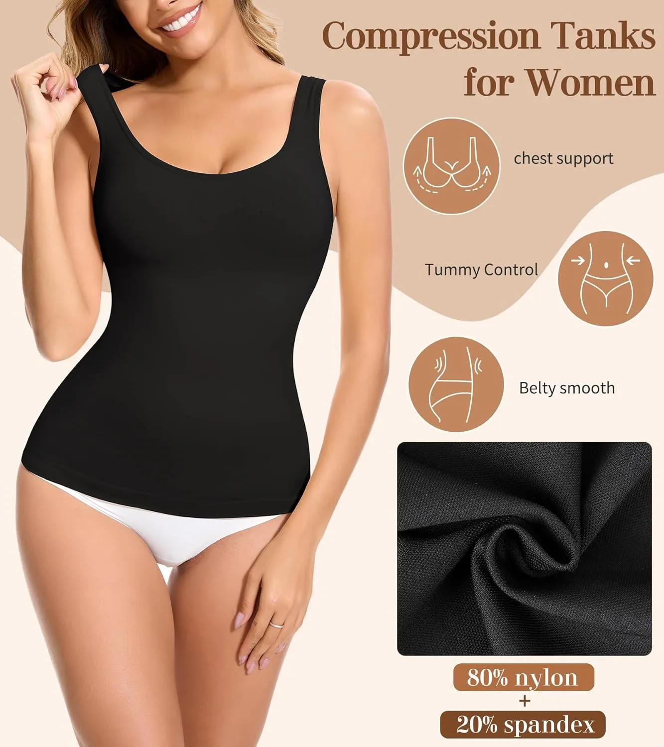 Shapewear Tank Tops for Women Tummy Control Camisole Compression Tanks for Women Slimming Body Shaper Top