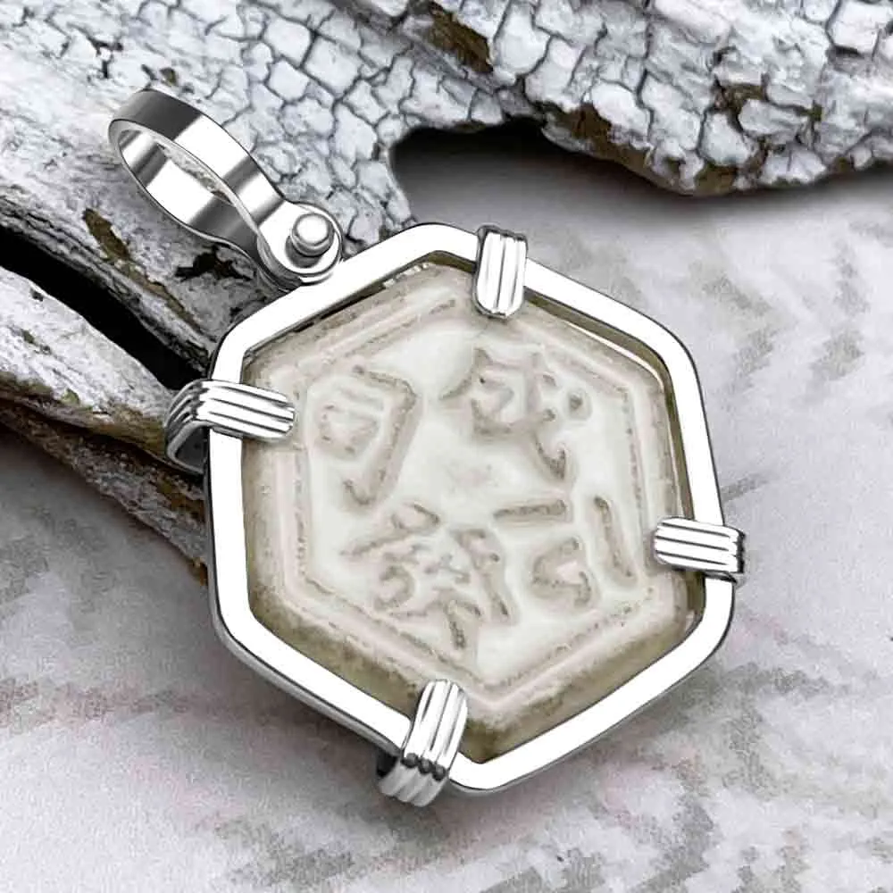 Siam Porcelain Gaming Token - from the Era of "The King & I" - Sterling Silver Pendant | Artifact #8046