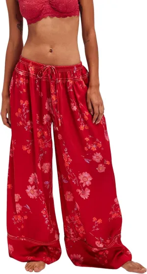 SKIKYAN Women Summer Casual High Waist Wide Leg Pants Floral Print Palazzo Pant Flowy Lounge Beach Trousers with Pockets