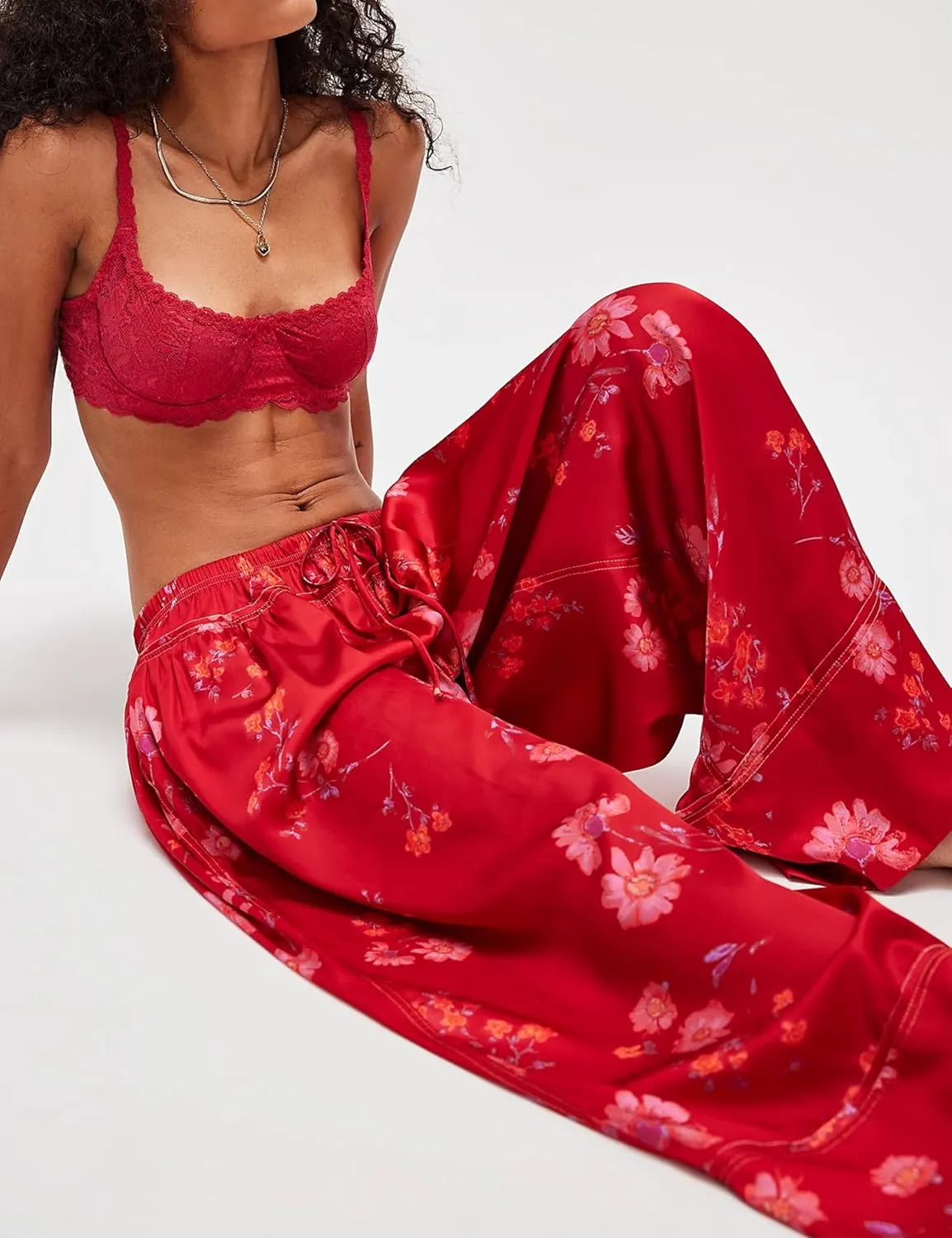 SKIKYAN Women Summer Casual High Waist Wide Leg Pants Floral Print Palazzo Pant Flowy Lounge Beach Trousers with Pockets