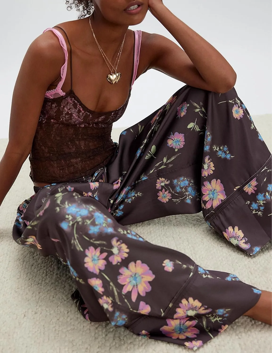 SKIKYAN Women Summer Casual High Waist Wide Leg Pants Floral Print Palazzo Pant Flowy Lounge Beach Trousers with Pockets