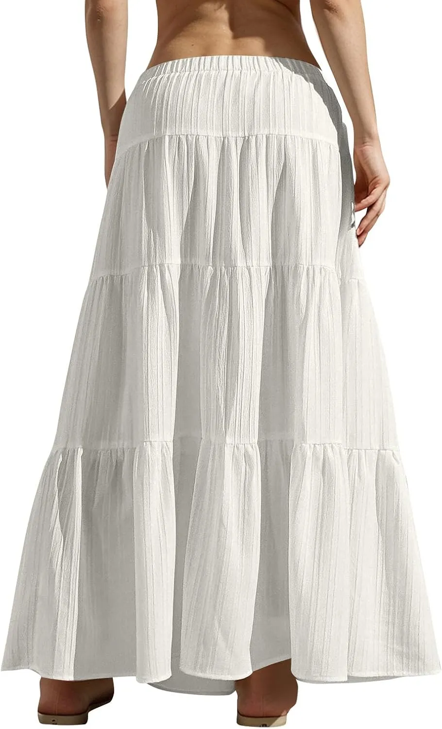 Skirt for Women Pleated Ruffled Tiered Maxi Length Skorts Drawstring Loose Stretchy High Waist Basic Casual 2025 Y2K