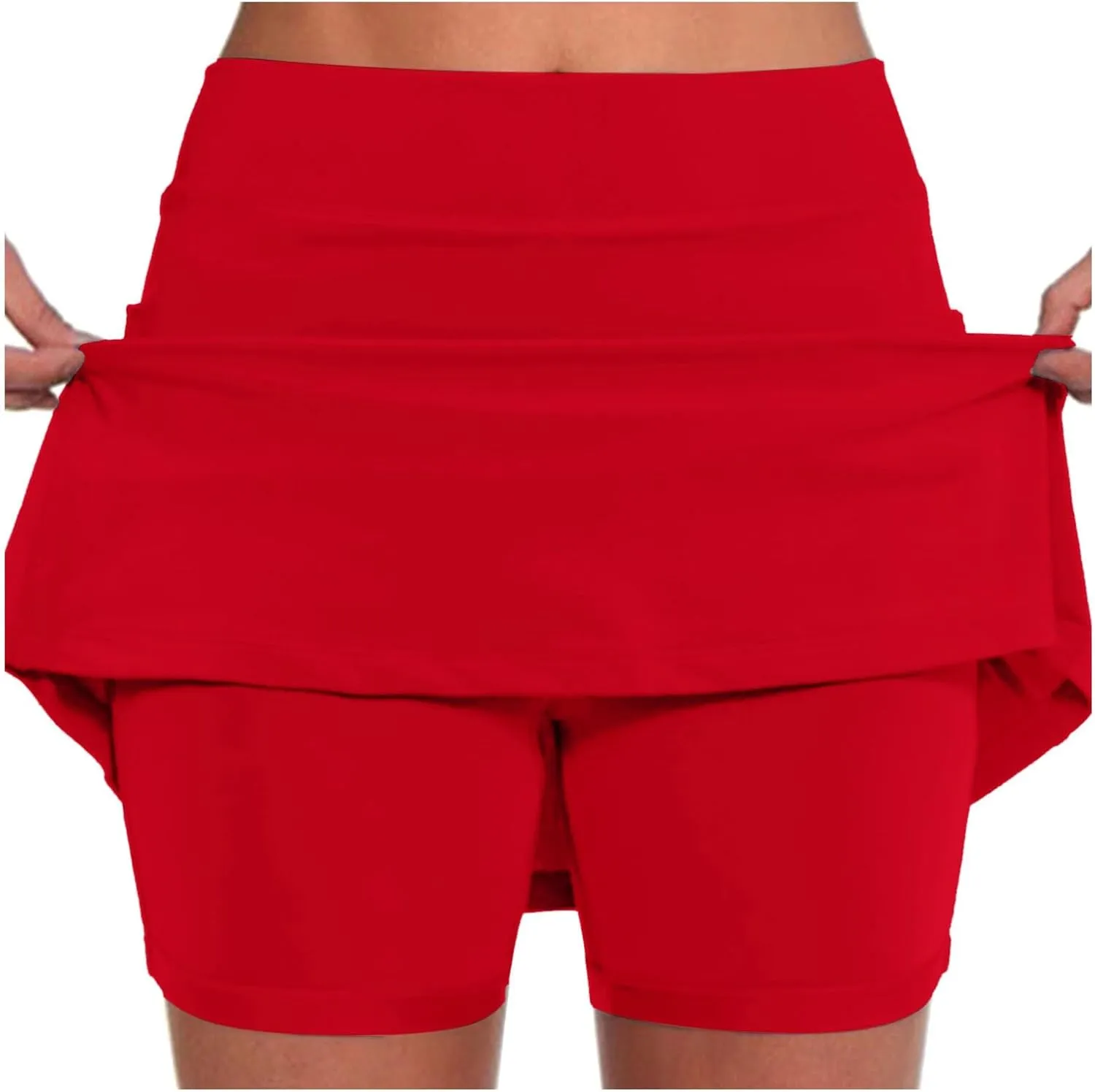 Skorts for Women Dressy Casual Plus Size High Waist Skirt Shorts Underneath Tummy Control Tennis Skorts with Pockets