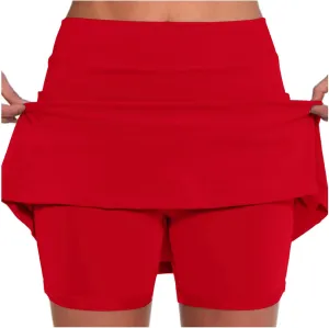Skorts for Women Dressy Casual Plus Size High Waist Skirt Shorts Underneath Tummy Control Tennis Skorts with Pockets