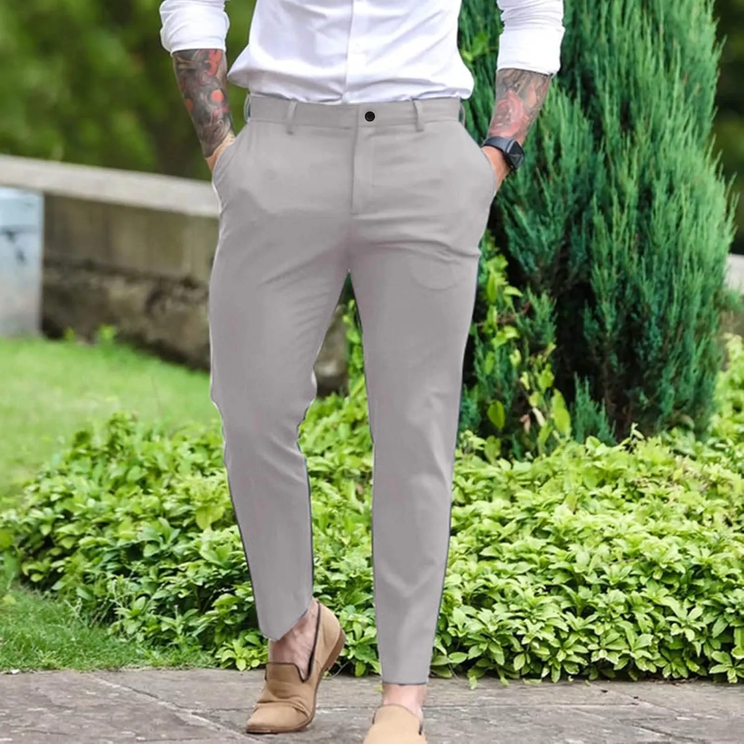 Slim Fit Dress Pants for Men Flat Front Skinny Fashion Casual Business Chino Golf Suit Pants Trousers with Pockets