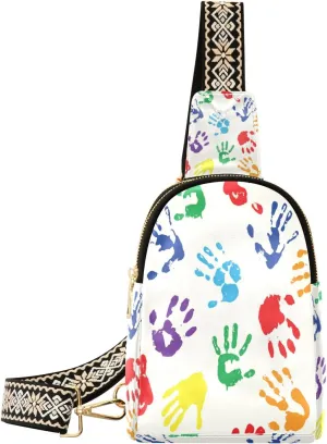 Small Sling Bag Waist Packs Leather Crossbody Packs Chest Bag Colorful Palm for Women Travel Belt Purse