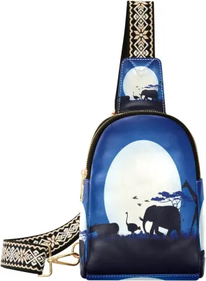 Small Sling Bag Waist Packs Leather Crossbody Packs Chest Bag Moonlight Animals for Women Travel Belt Purse