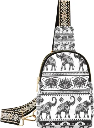 Small Sling Bag Waist Packs Leather Crossbody Packs Chest Bag Paper-cut Elephant for Women Travel Belt Purse