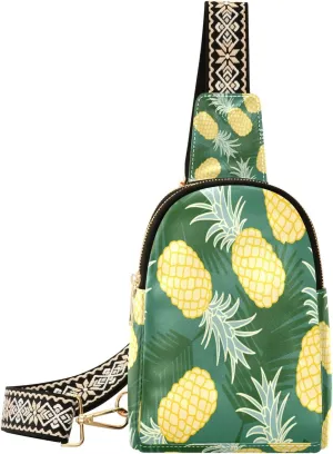 Small Sling Bag Waist Packs Leather Crossbody Packs Chest Bag Pineapple for Women Travel Belt Purse