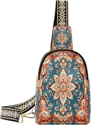 Small Sling Bag Waist Packs Leather Crossbody Packs Chest Bag Red Bohemia for Women Travel Belt Purse